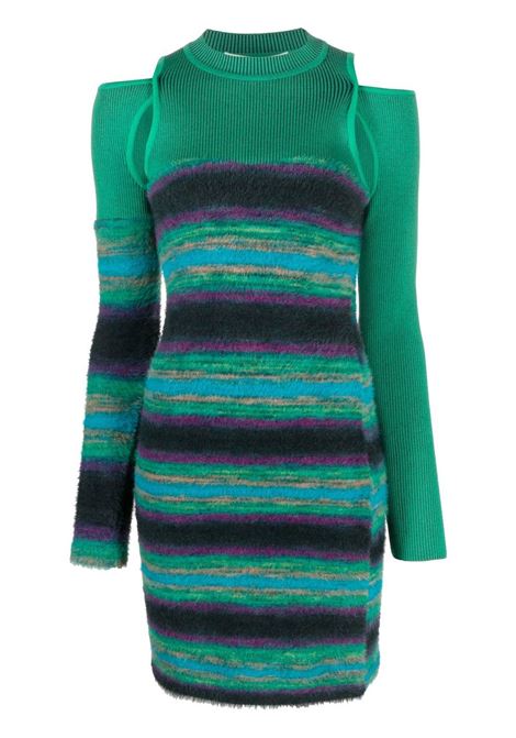 Green stripe-pattern knitted dress - women